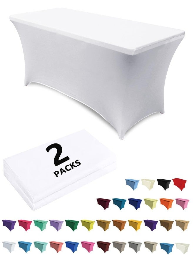 ABCCANOPY 2 Pack 4 FT White Spandex Table Cover Stretch Fitted Wrinkle Resistant Tablecloth Reuse for Rectangular Folding Table Patry Event Wedding Banquet Protector - Image 1